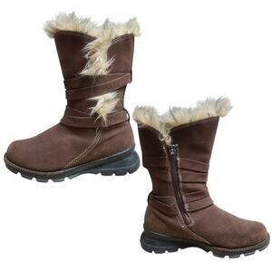 Columbia Brown Suede Leather Side Zip Mid Faux Fur Lined Boots Shoes Women's 7